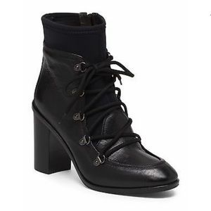 Napoleoni Leather Lace Up Grannie High Heel Boots